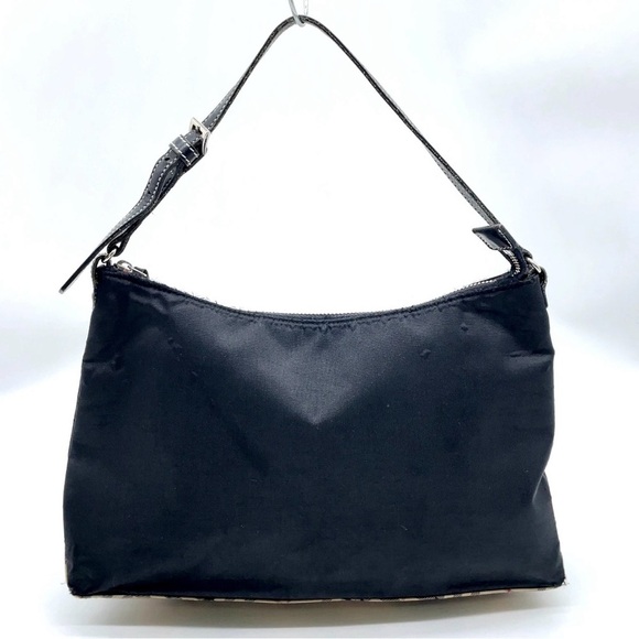 Auth Burberry Blue Label Nova Check Nylon Black Hand Bag